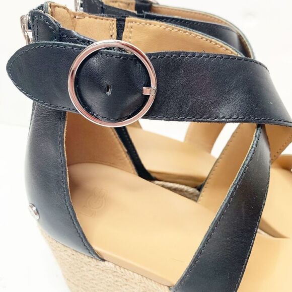 Ugg Hylda Black Leather Strappy Espadrille Wedge Sandals Ankle Buckle Women’s 11 - Picture 8 of 10